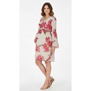 PinkBlush Maternity Floral Wrap Bell Sleeve Dress XL Cream Pink VD8176K